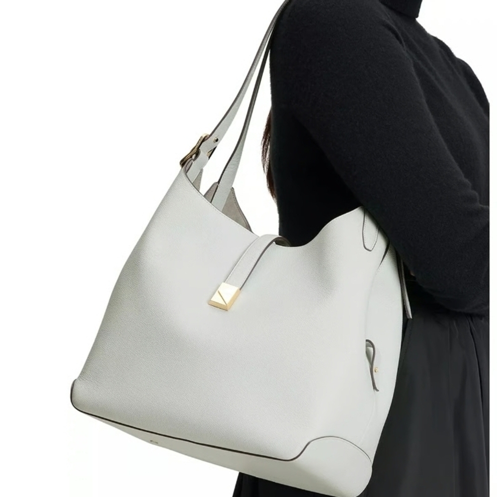 Kate Spade Deco Pebbled Leather Large Shoulder Bag KI556 Stone Path